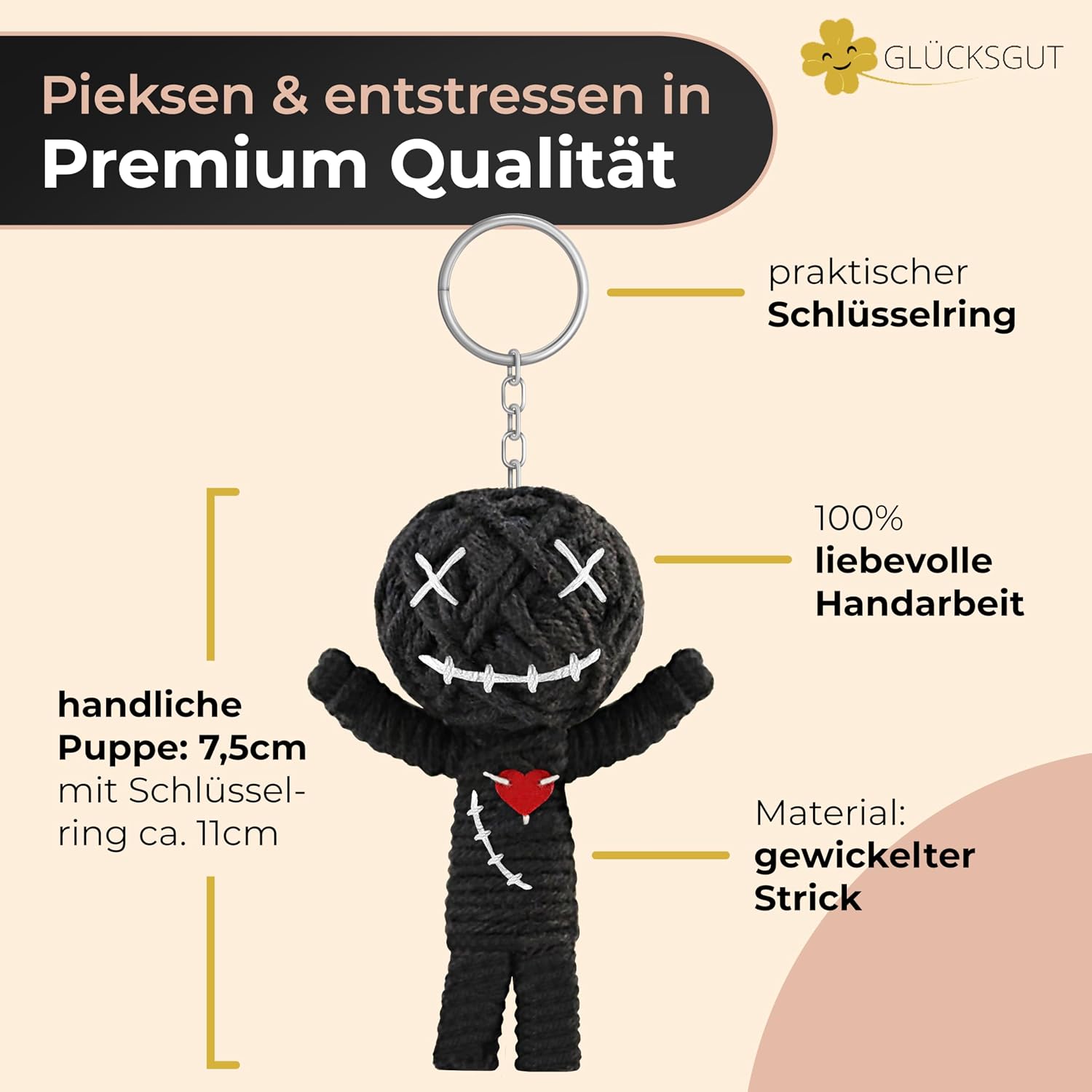 Voodoo Puppe 7,5 cm mit Nadeln Scherzartikel Anti Stress Geschenk Buero