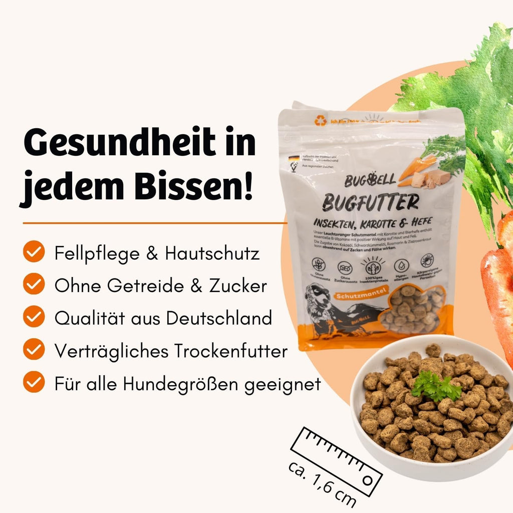 BugBell Trockenfutter Insektenprotein mit Schwarzkuemmeloel Kokosoel Zistrosen
