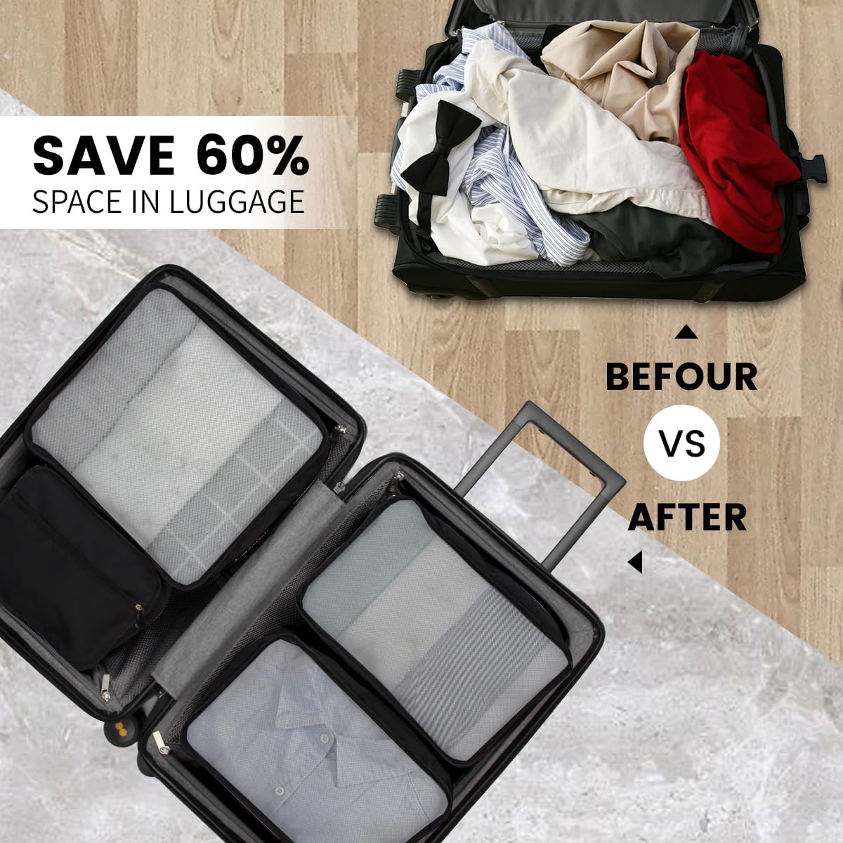 Koffer Organizer Set 12 Stueck Packwuerfel Reise Gepaeck Organizer Grau