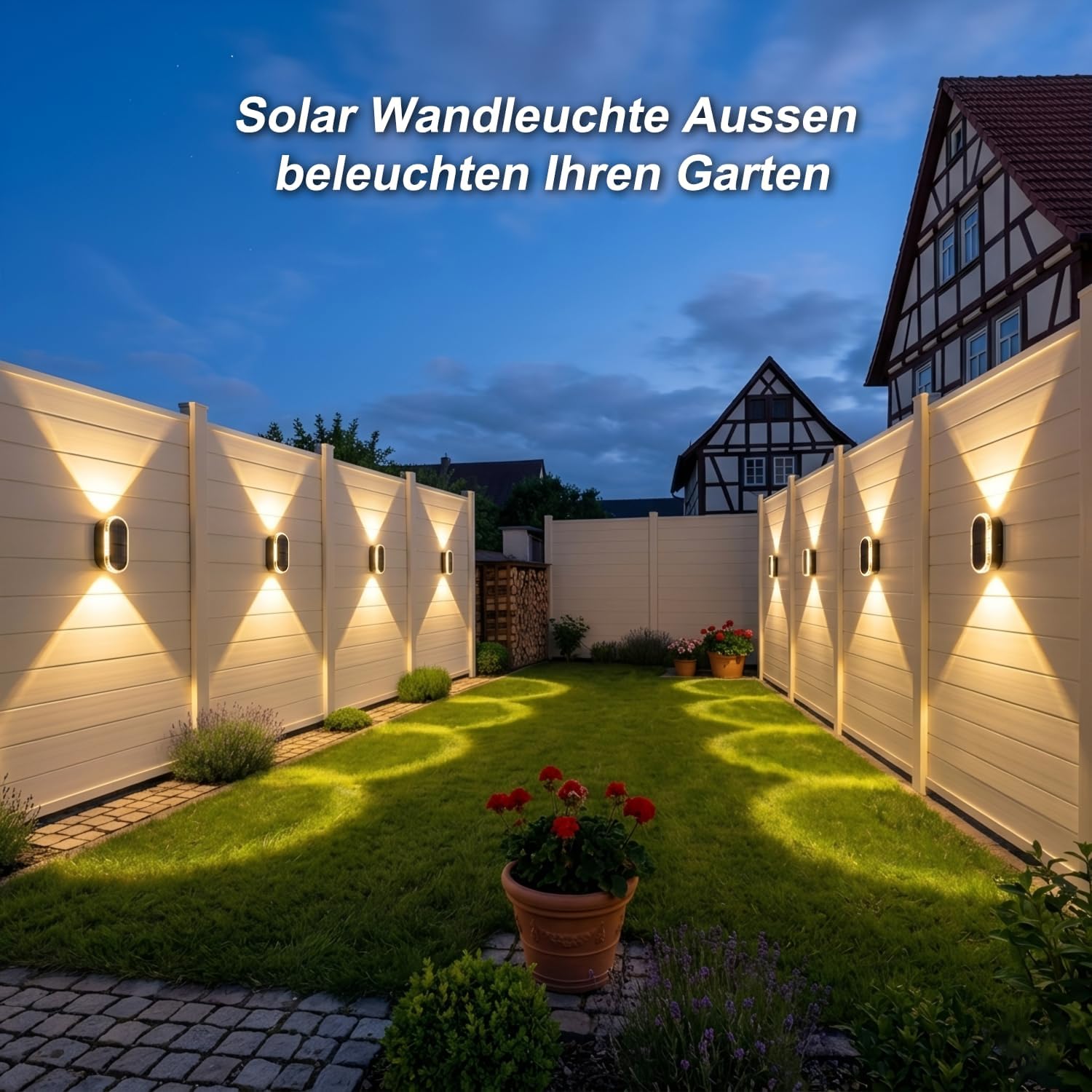 ELLASAY Solar Wandleuchte aussen IP65 Up-and-Down, 3 Lichtfarben, 4er Set