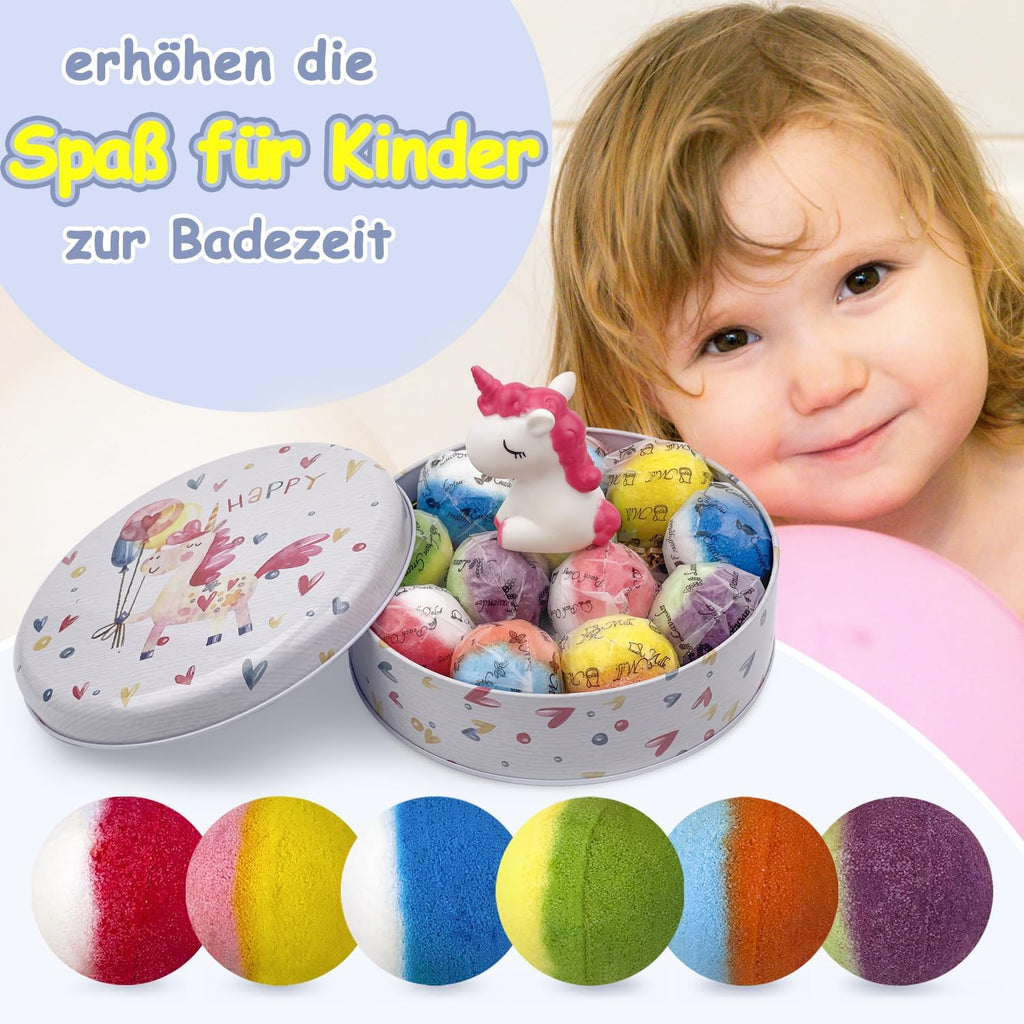 Badebomben Kinder 12er Set mit Kristall Ueberraschung Natur Schaumbad