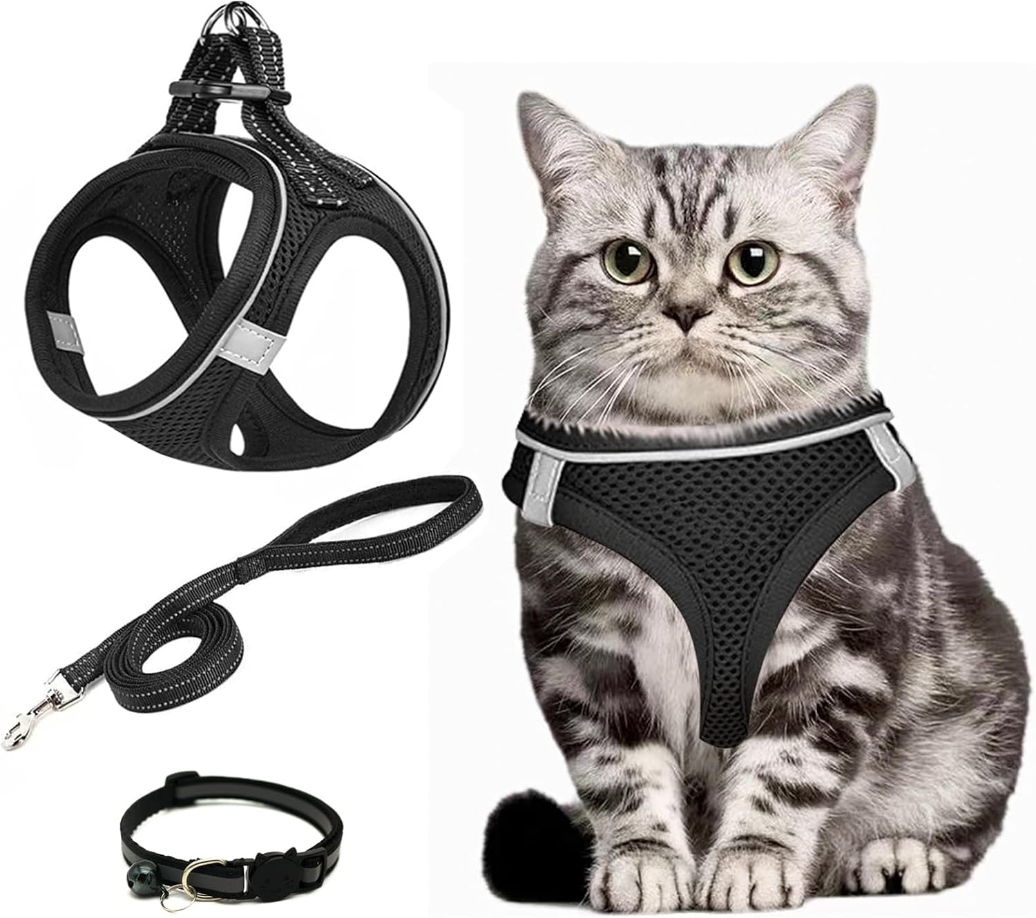 Verstellbares Katzengeschirr mit Leine, ausbruchsicher, reflektierend XS-M