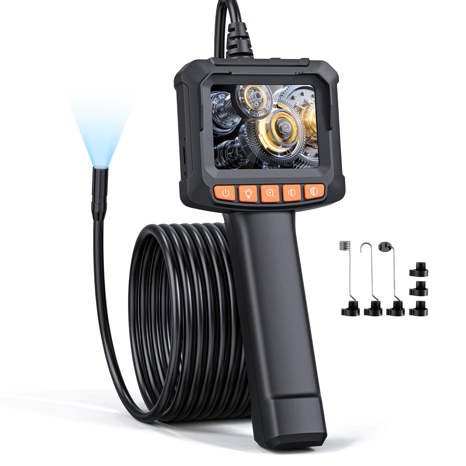 QIMIC Endoskopkamera 1080P mit 2,4" IPS Bildschirm 8 LEDs 2x Zoom 5m-15m