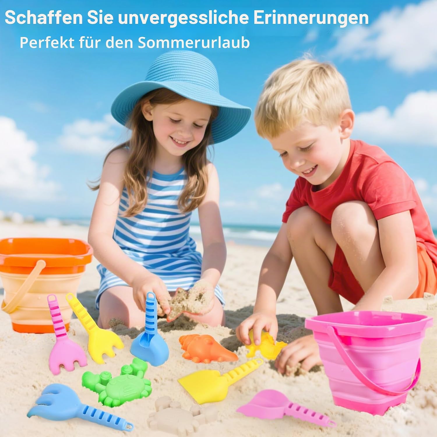 Sandspielzeug Set 14-tlg. Kinder Strandspielzeug mit Eimer Foermchen Schaufel