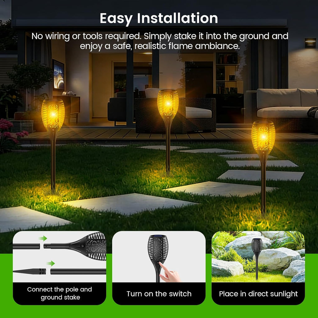 Solarlampen Aussen 4er Set 33 LED Solarfackeln flackernde Flamme IP65