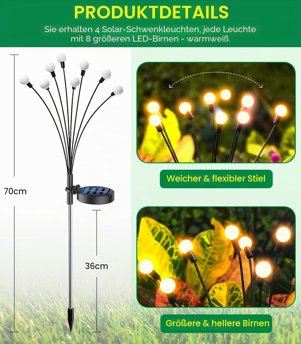 GEARLITE Firefly Solarlampen 4er Set, 32 LED Warmweiss, IP65 Gartenbeleuchtung