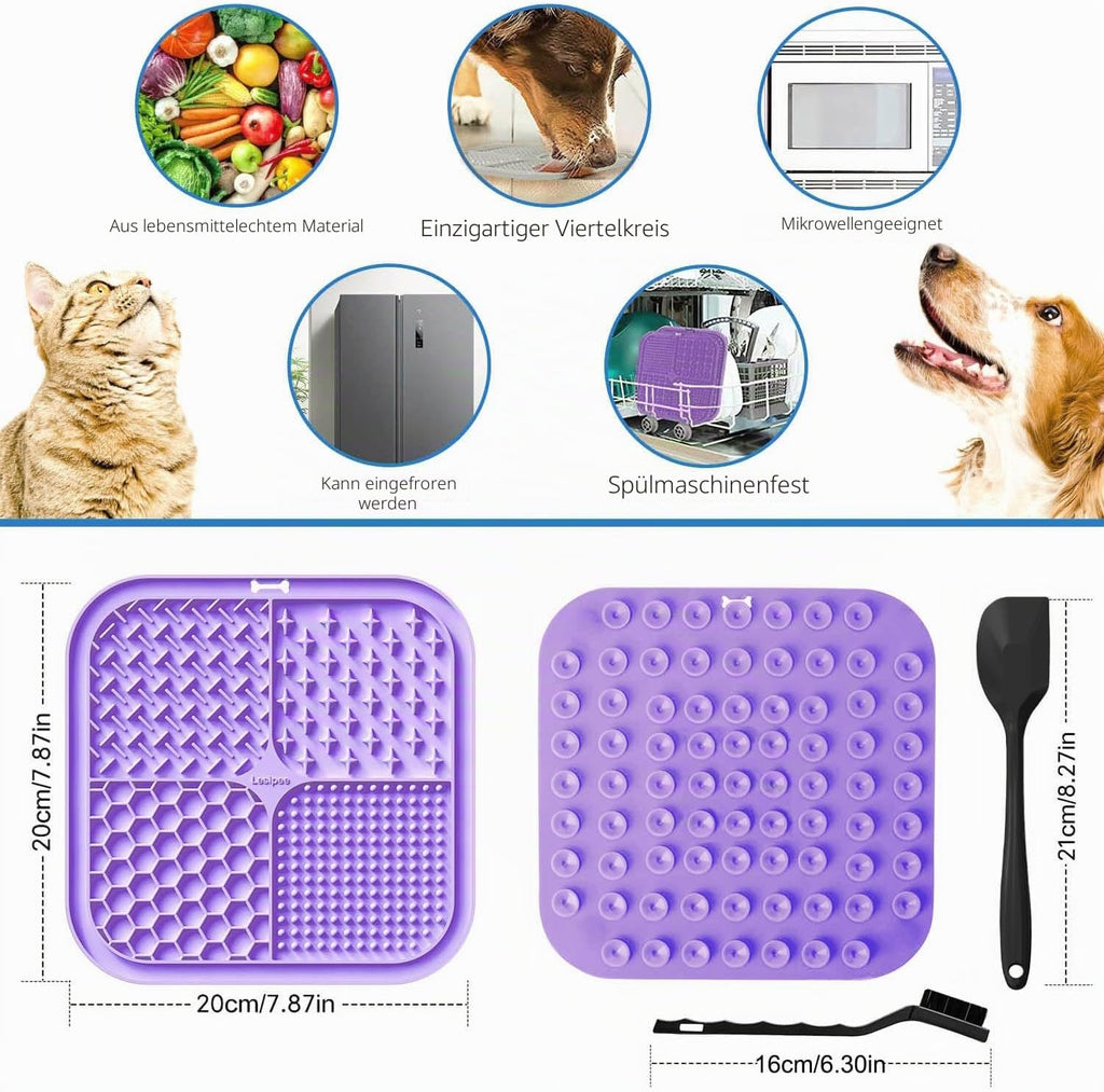Lesipee Leckmatte Hund 2er Set mit Silikonspatel und Buerste, BPA-frei