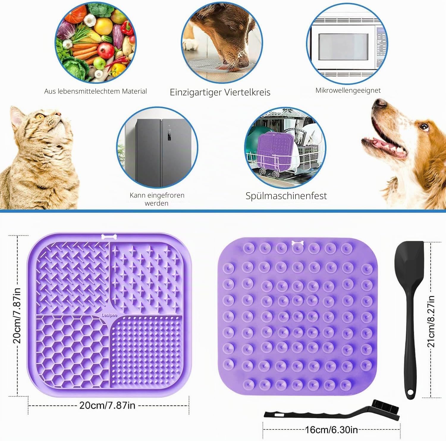 Lesipee Leckmatte Hund 2er Set mit Silikonspatel und Buerste, BPA-frei