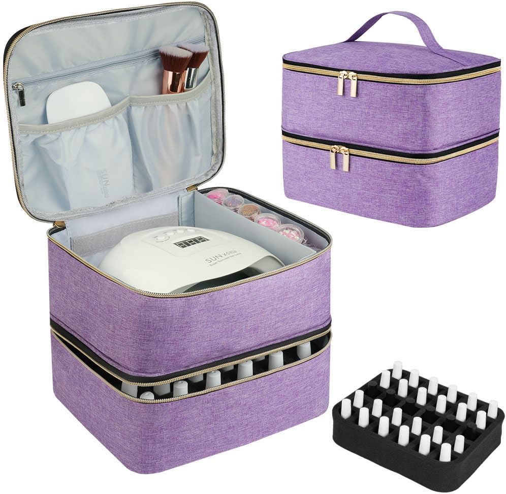 Kosmetiktasche doppellagig fuer Nagellack 30 Flaschen Reise Organizer schwarz