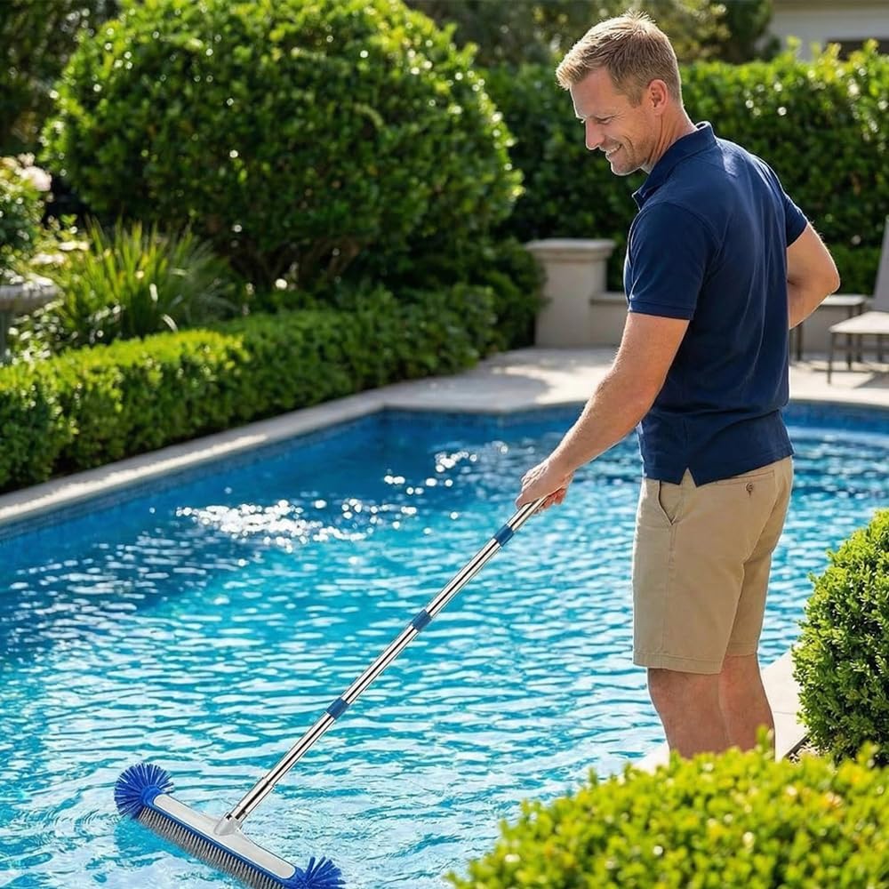 Poolbuersten Set 45 cm mit Teleskopstange 230 cm, Reinigungstuch & Waschhandschuh