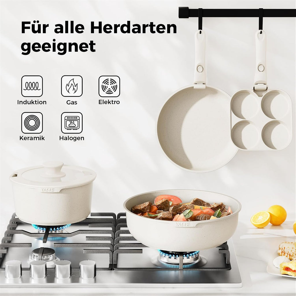 YASHE Topf- und Pfannenset 20-teilig mit abnehmbaren Griffen Induktion Grau