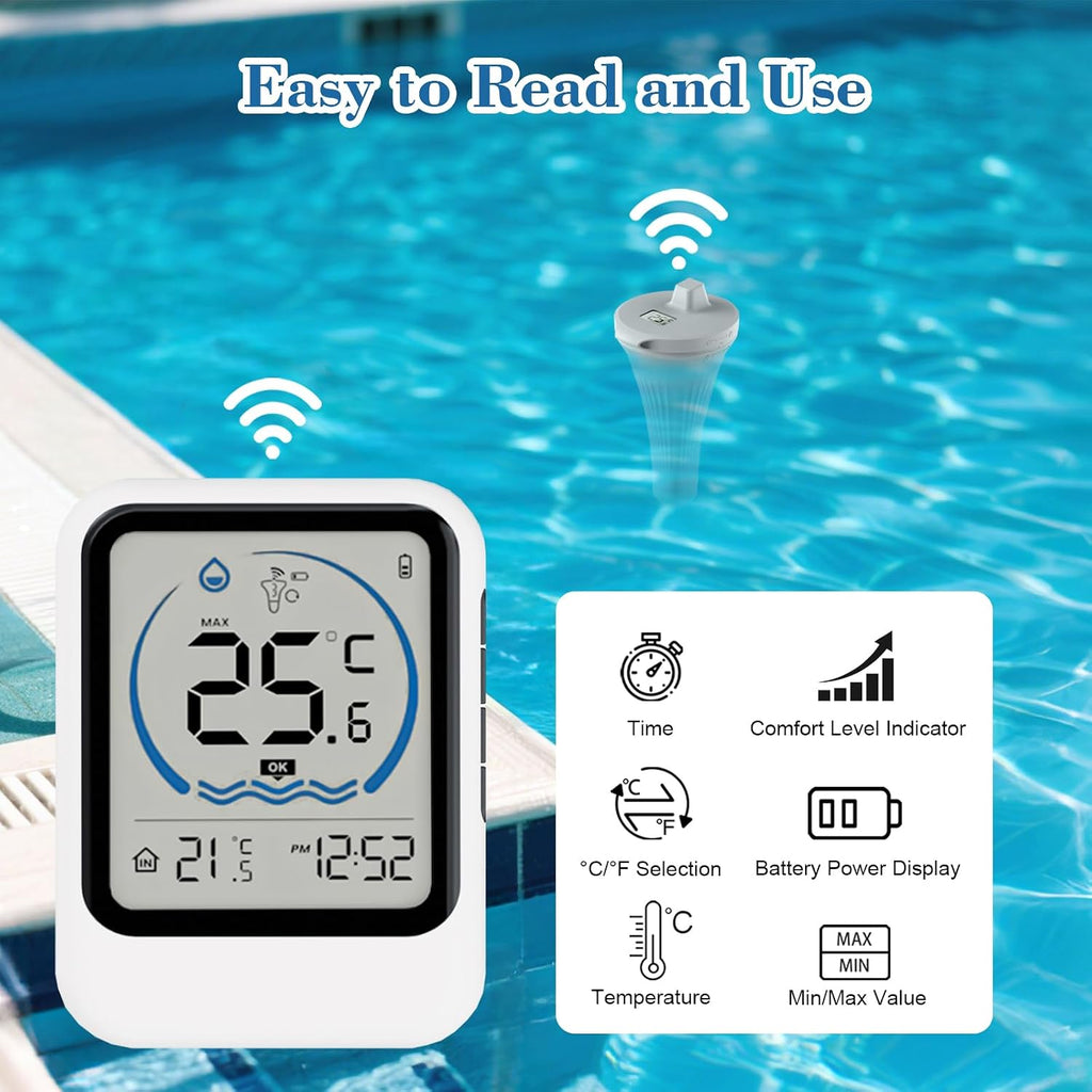 Digitales Funk-Poolthermometer schwimmend IP68 wasserdicht fuer Pool Teich Aquari