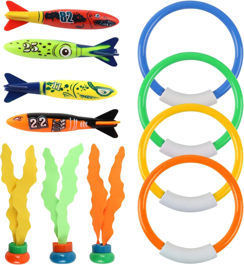 Unterwasser Tauchspielzeug Set 11tlg Tauchringe Torpedo Pool Kinder 4-12 Jahre