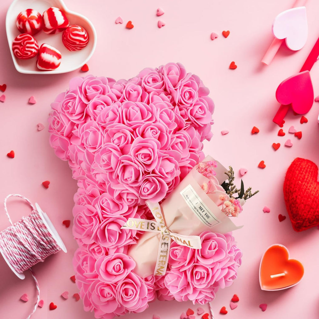 Rosenbaer Teddybaer mit Rosenblueten blau Geschenk fuer Frauen