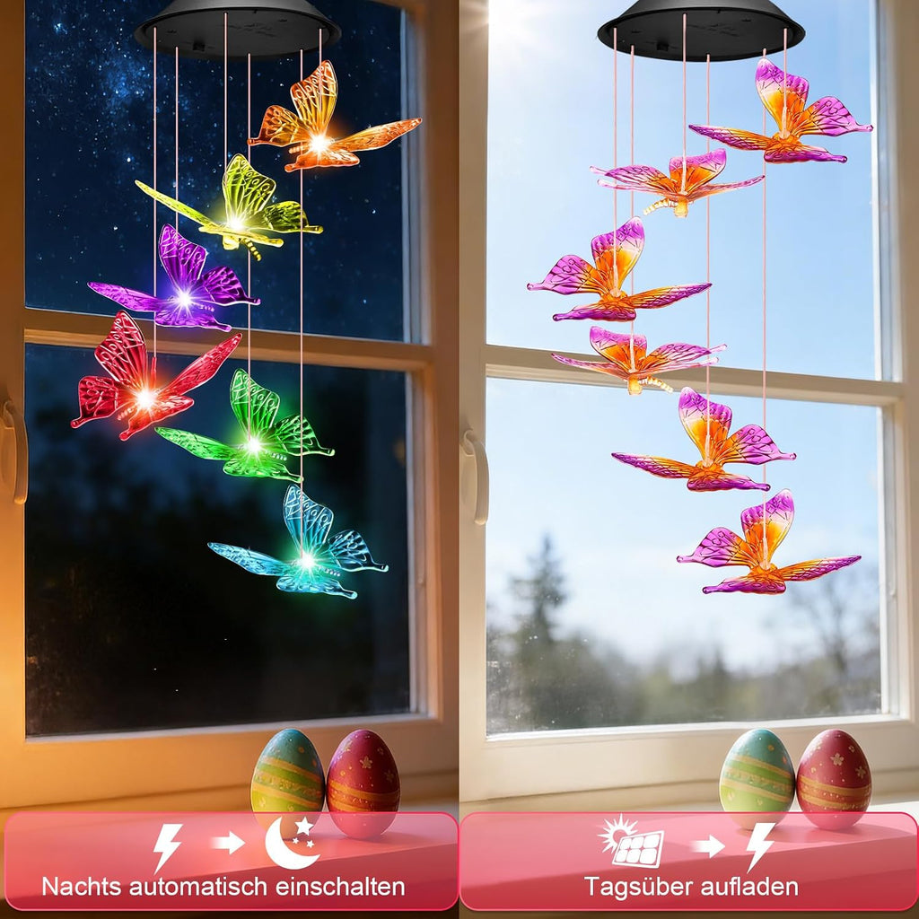 Schmetterling Solarlampe haengend fuer Garten Balkon wetterfest - Solar Windspiel