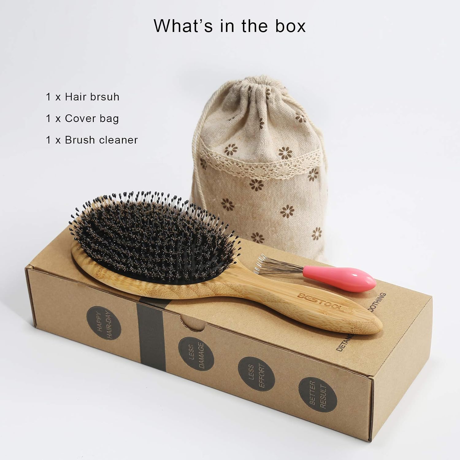 BESTOOL Bambus Paddle Haarbuerste mit Wildschweinborsten und Nylon