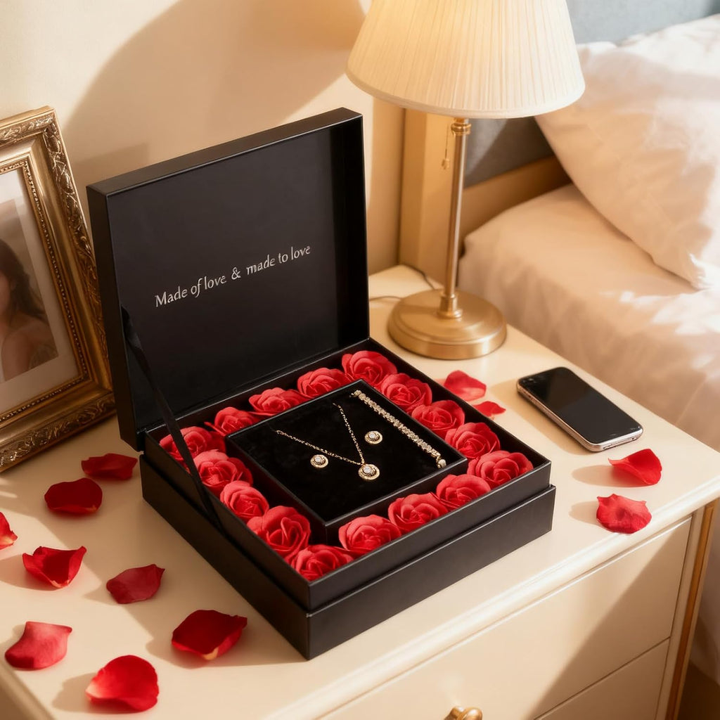 DN DECONATION Schmuckset Ewige Rose Halskette Ohrringe mit Geschenkbox
