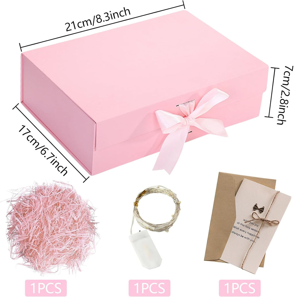 Geschenkbox 21x17x7 cm mit Deckel Schleife Karte und Licht Hochzeit
