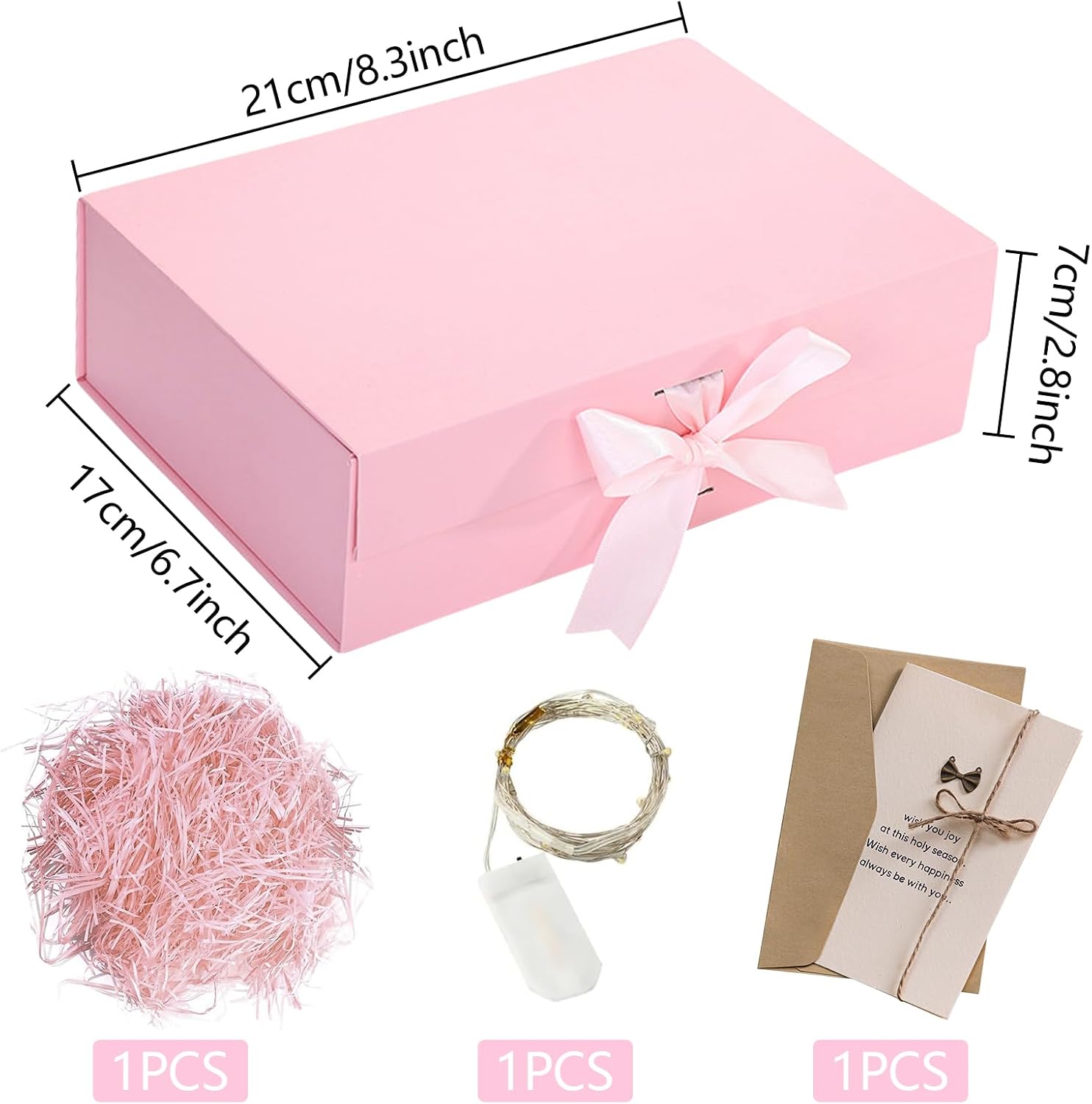 Geschenkbox 21x17x7 cm mit Deckel Schleife Karte und Licht Hochzeit