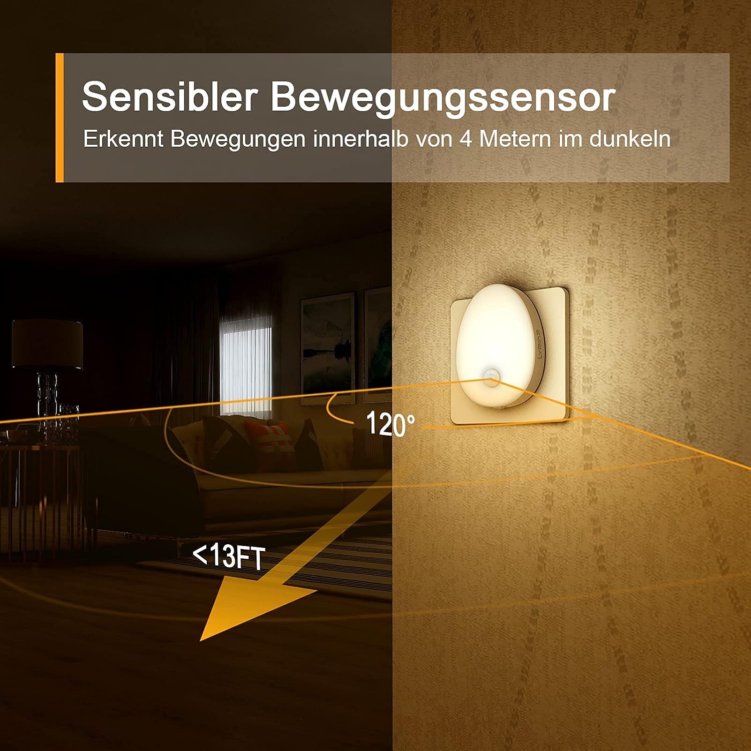 Lyridz Nachtlicht Steckdose mit Bewegungsmelder dimmbar warmweiss 2 Stueck