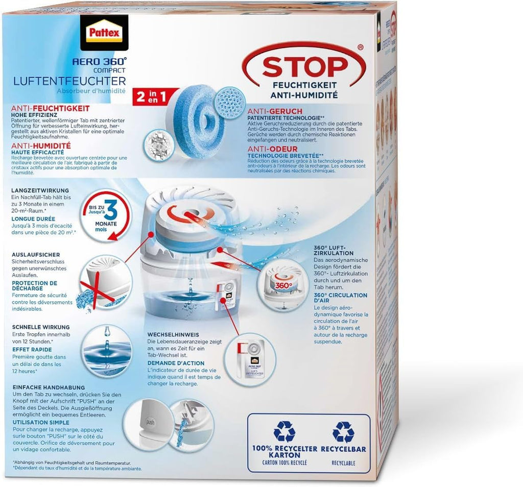 Pattex AERO 360° Luftentfeuchter Peach mit 1 Nachfuelltab Raumluftentfeuchter