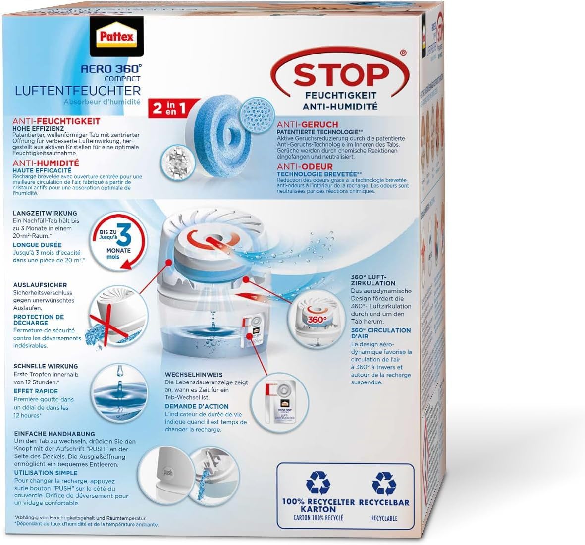 Pattex AERO 360° Luftentfeuchter Peach mit 1 Nachfuelltab Raumluftentfeuchter