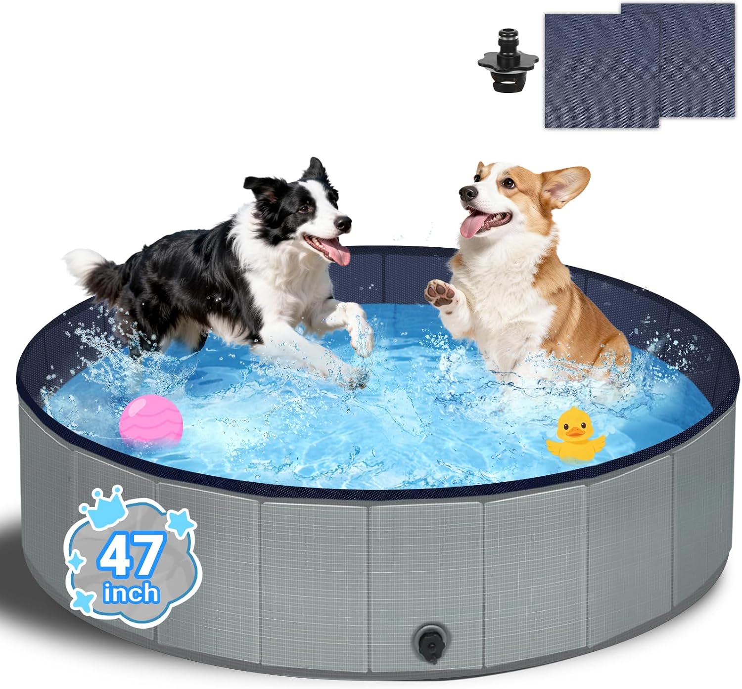 Faltbarer Hundepool Grau 100x30 cm, rutschfester Boden, 100cm-180cm