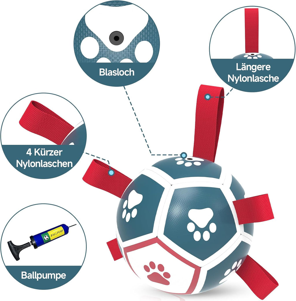 HETOO Hundeball mit Griff 8 Zoll Rot/Blau, interaktives Hundespielzeug S-XL