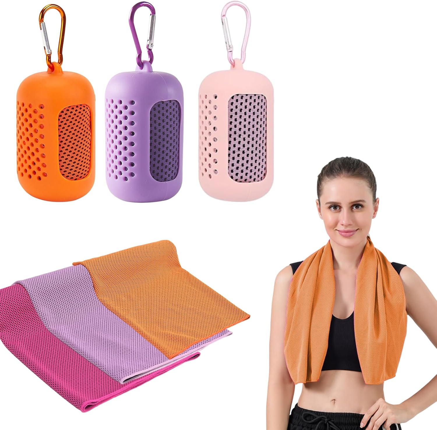dogmoon Kuehlhandtuch 3er Set 30x90 cm mit Silikonhuelle Sport Fitness Outdoor