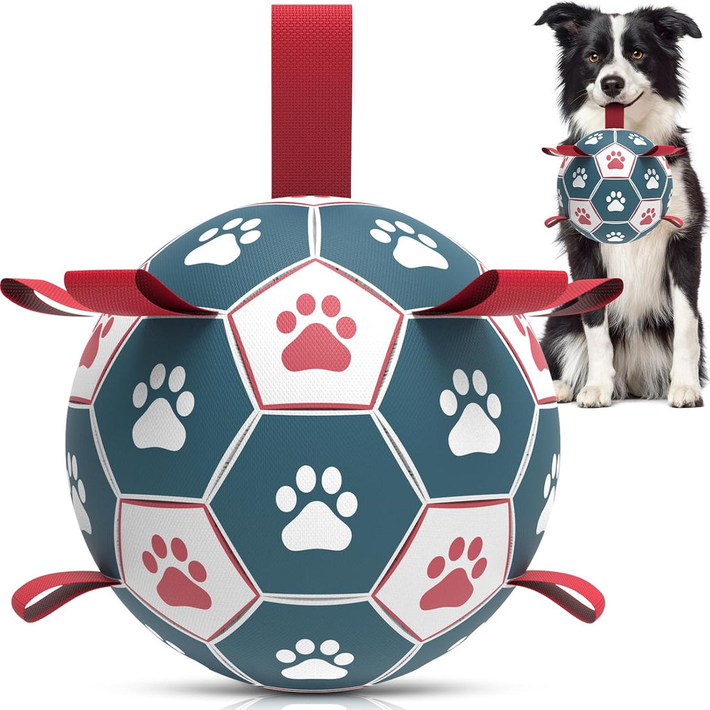 HETOO Hundeball mit Griff 8 Zoll Rot/Blau, interaktives Hundespielzeug S-XL