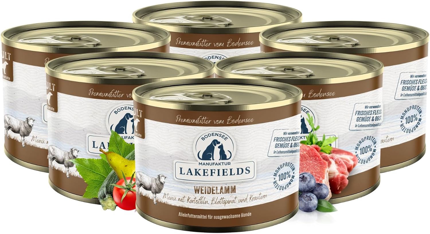 Lakefields Hundefutter nass Lamm 60% 6 x getreidefrei