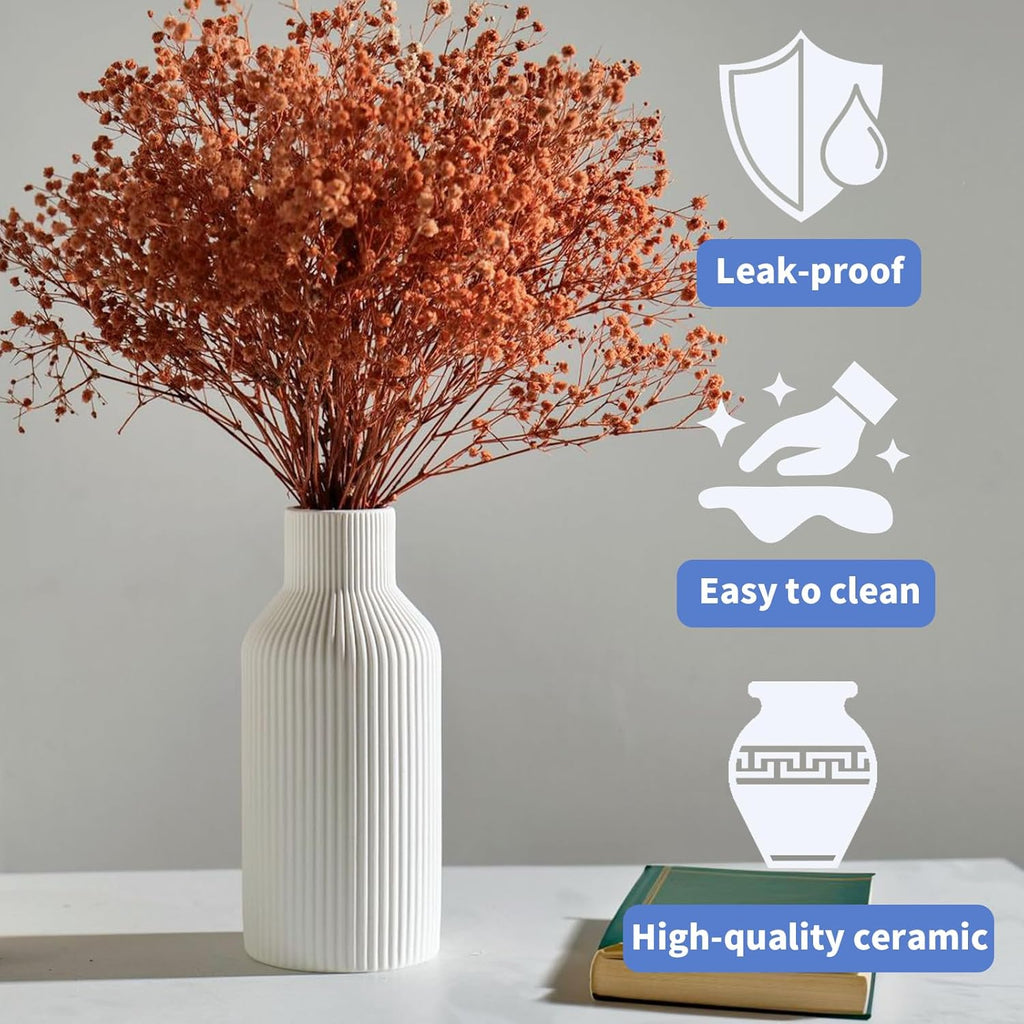 Keramikvase 20 cm hoch - kleine Dekovase fuer Pampasgras, Esstisch, Buecherregal