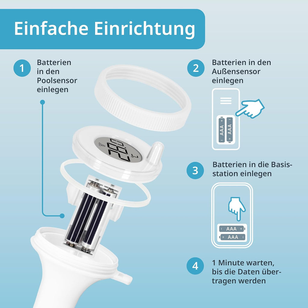 ADE schwimmendes Poolthermometer mit Aussensensor fuer Pool Whirlpool Teich