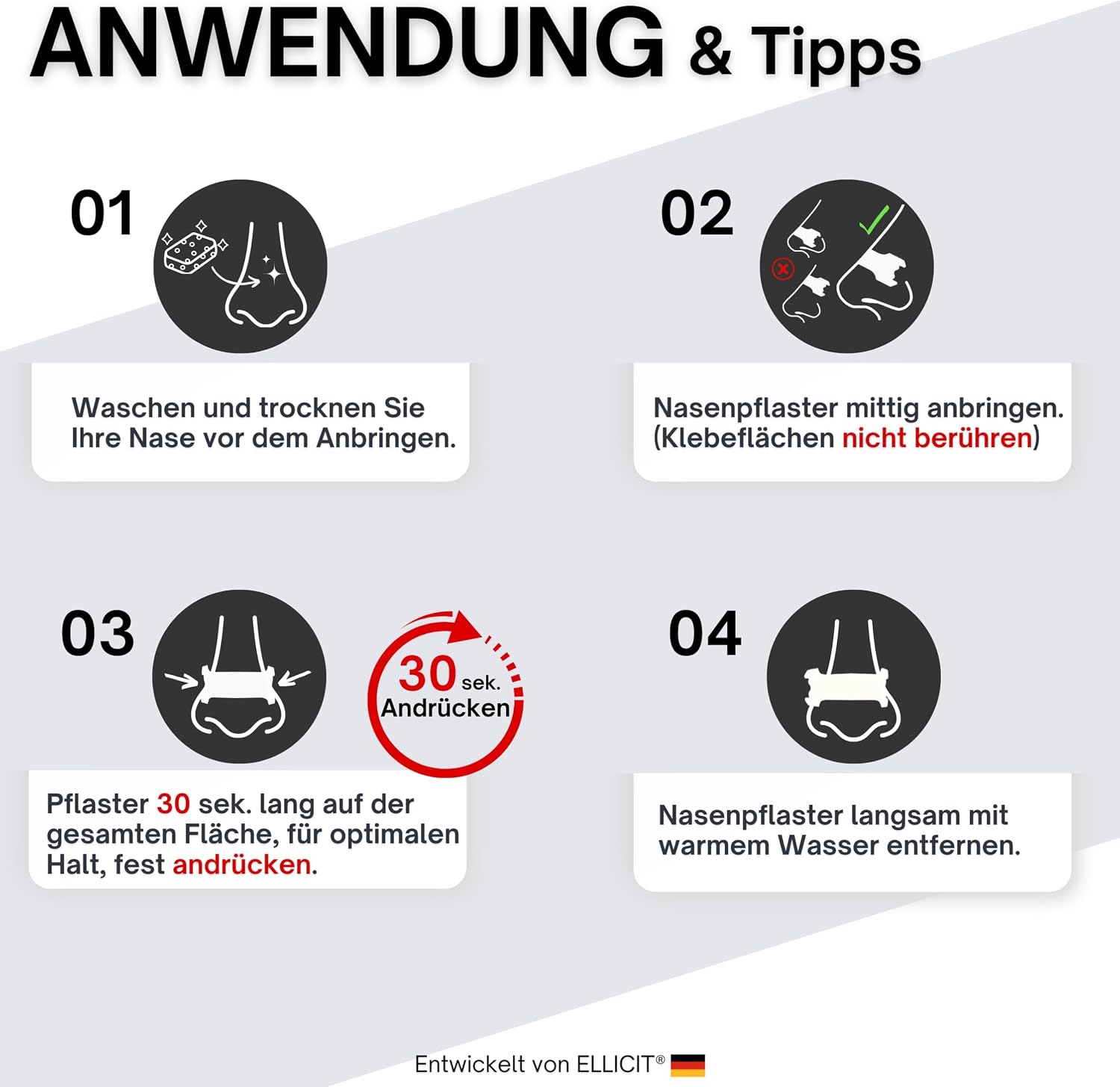 Ellicit Nasenpflaster transparent 30 Stk Nasenstrips gegen Schnarchen