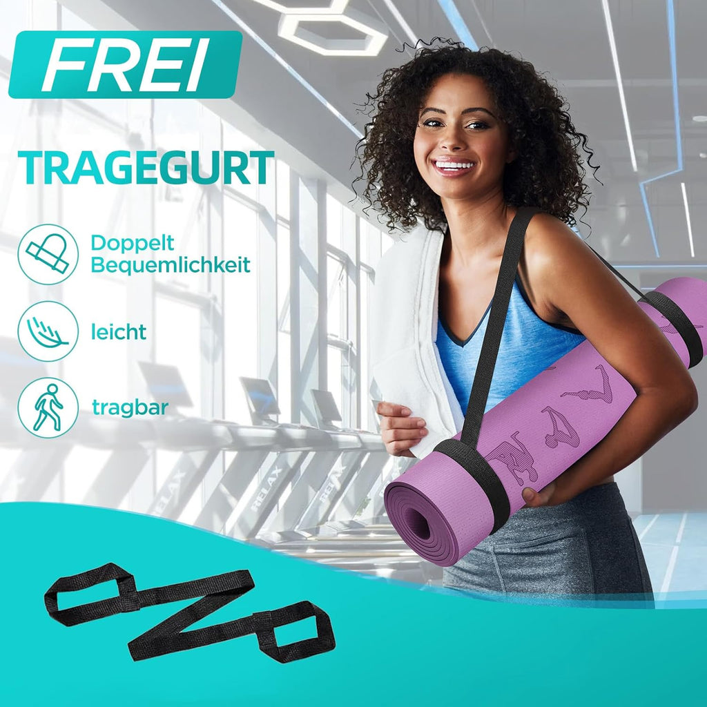 Yogamatte TPE 6 mm 183x61 cm rutschfest Fitnessmatte 181cm-183cm