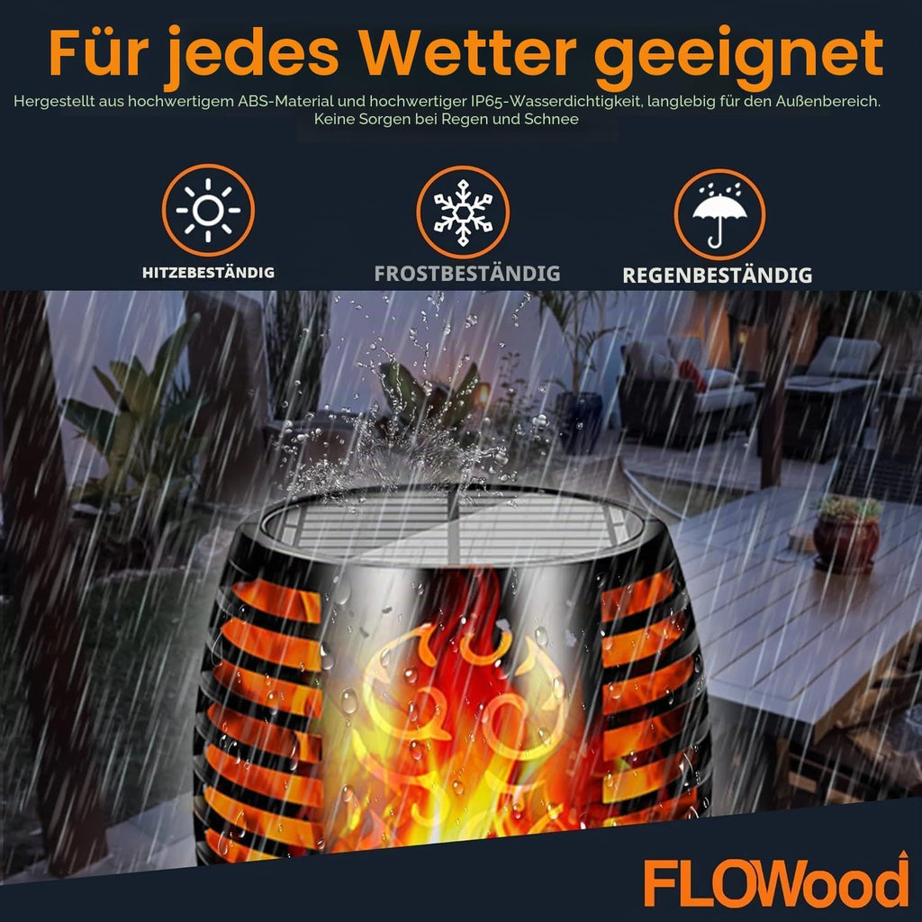 FLOWood Solar-Gartenfackeln 2er Set 110 cm, 96 LED, IP65, flackernd