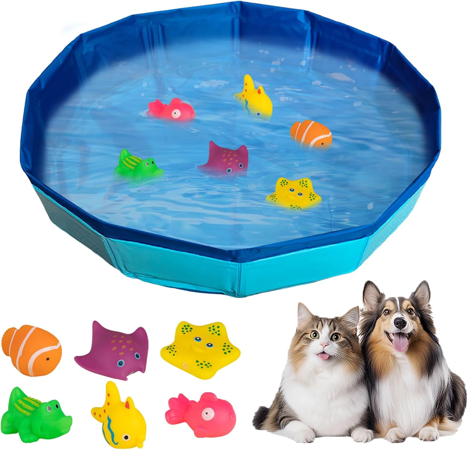 faltbarer Katzenpool 30×10 cm Mini Schwimmbecken mit Spielzeugfischen