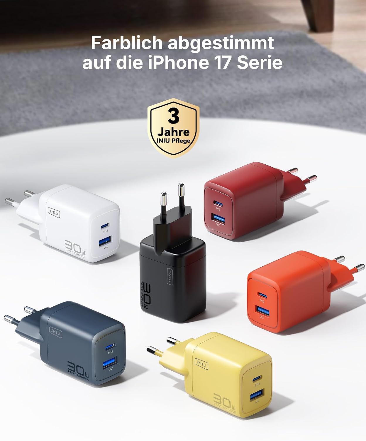 INIU 30W USB-C Netzteil 2er Set mit USB-C und USB-A Kabel, GaN Schnellladegeraet