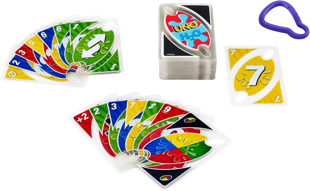 Mattel Games UNO H2O To Go wasserfestes Kartenspiel mit Karabiner 2-10 Spieler