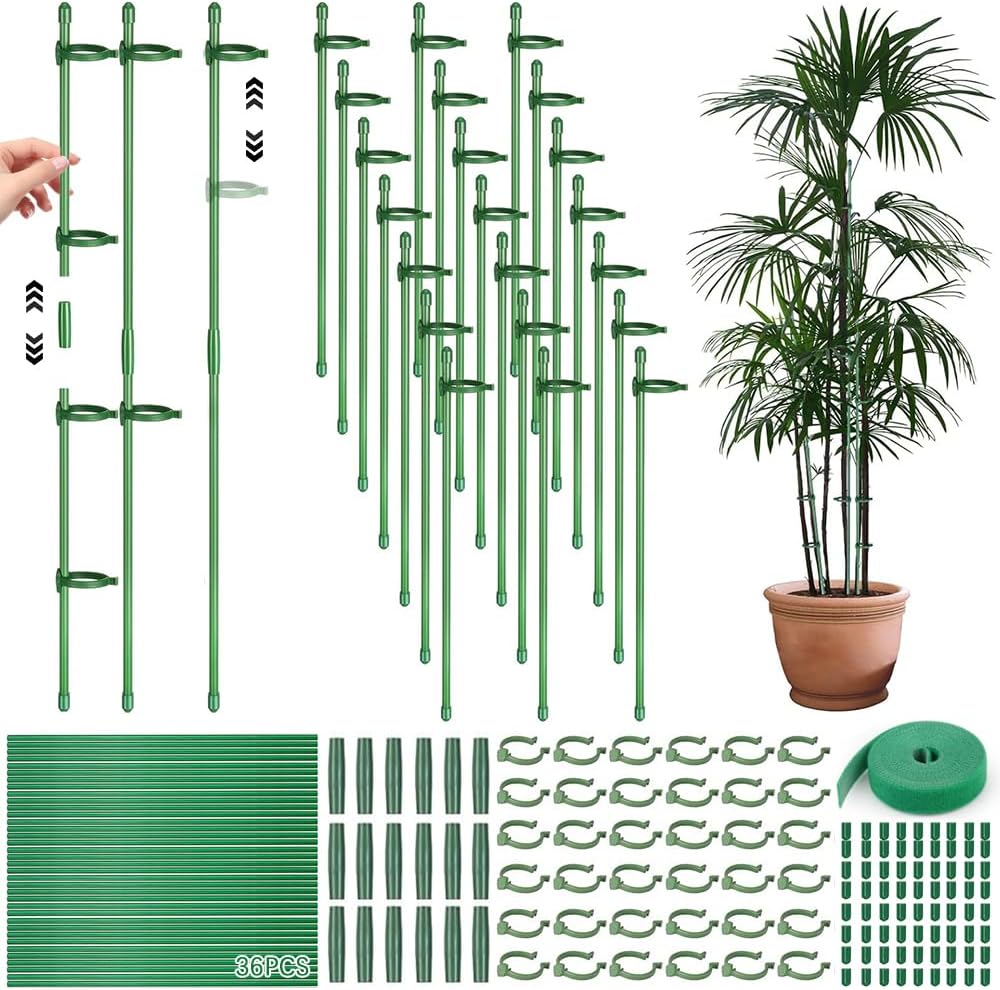 Pflanzenstaebe 36er Set mit 18 Verbindern und 36 Karabinern 6mm-11mm