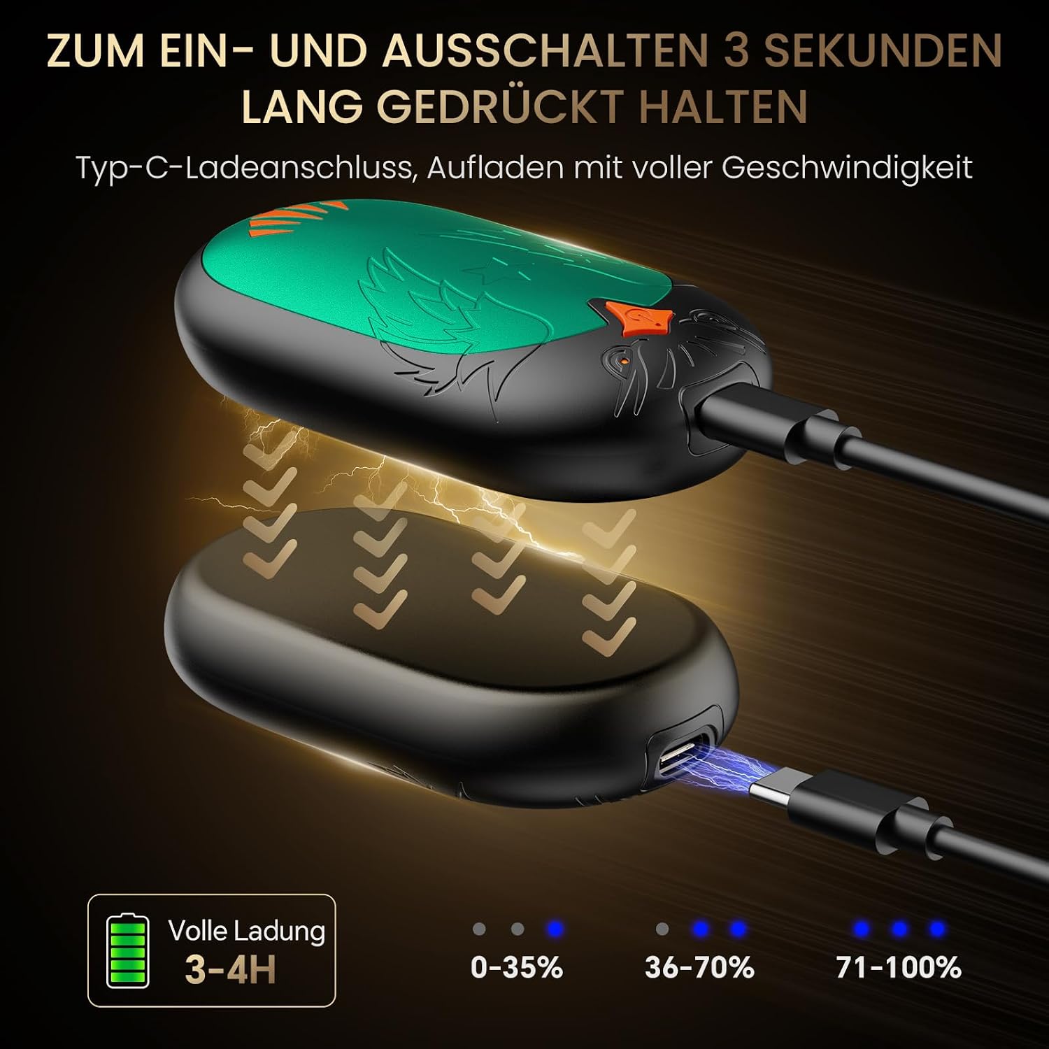 Elektrischer Handwaermer 2er Set wiederaufladbar USB 3 Heizstufen Outdoor