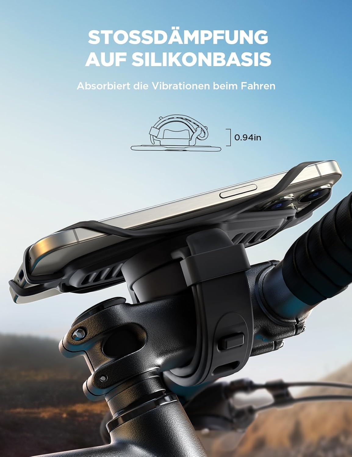 Fahrrad Handyhalterung Lenker 360° drehbar mit Stossdaempfer Universal
