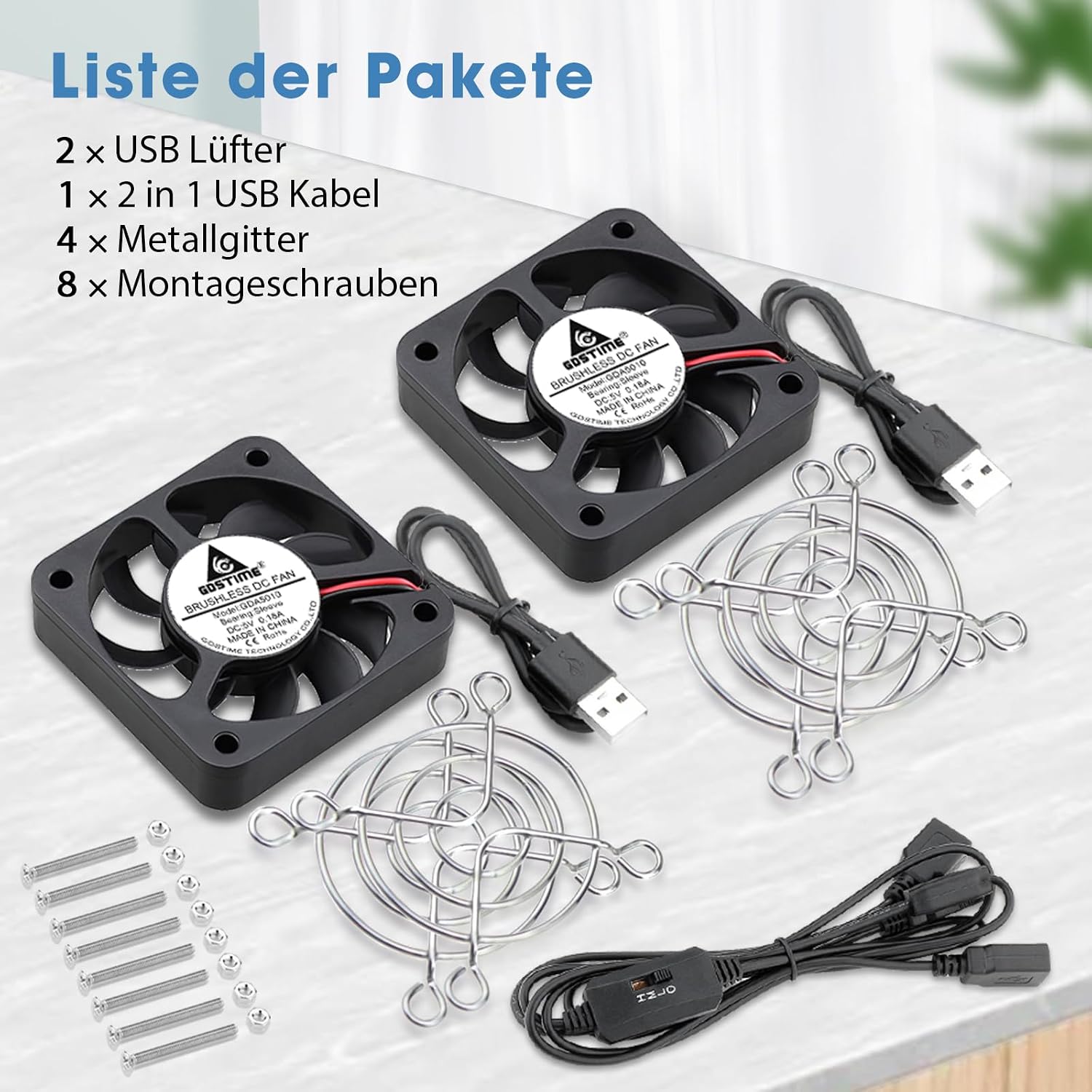 GDSTIME 40 mm USB Luefter 40x40x10 mm 4010 mit 3 Geschwindigkeiten 40mm-140mm