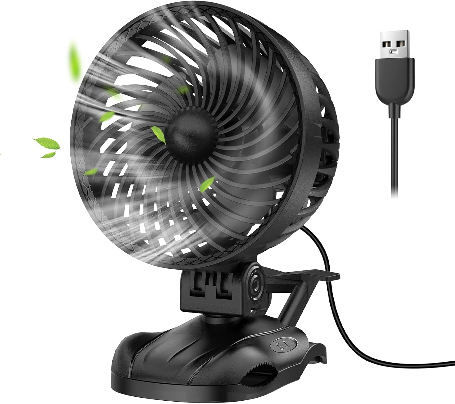 OUILA Mini USB Tischventilator mit Clip 9 Stufen 360° Drehung Schwarz