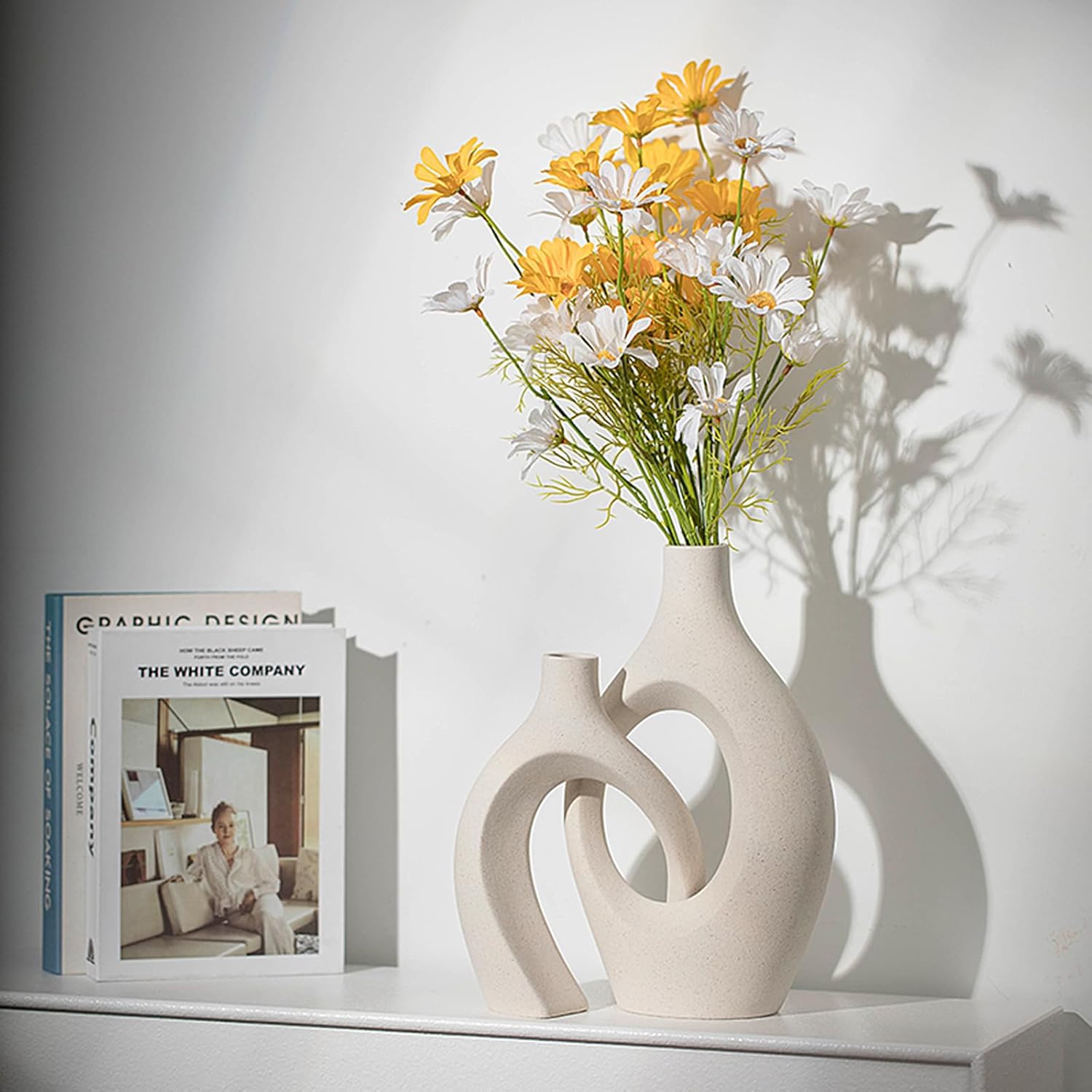 SUKIYPO Keramikvase 2er Set beige Boho Deko fuer Wohnzimmer Buero