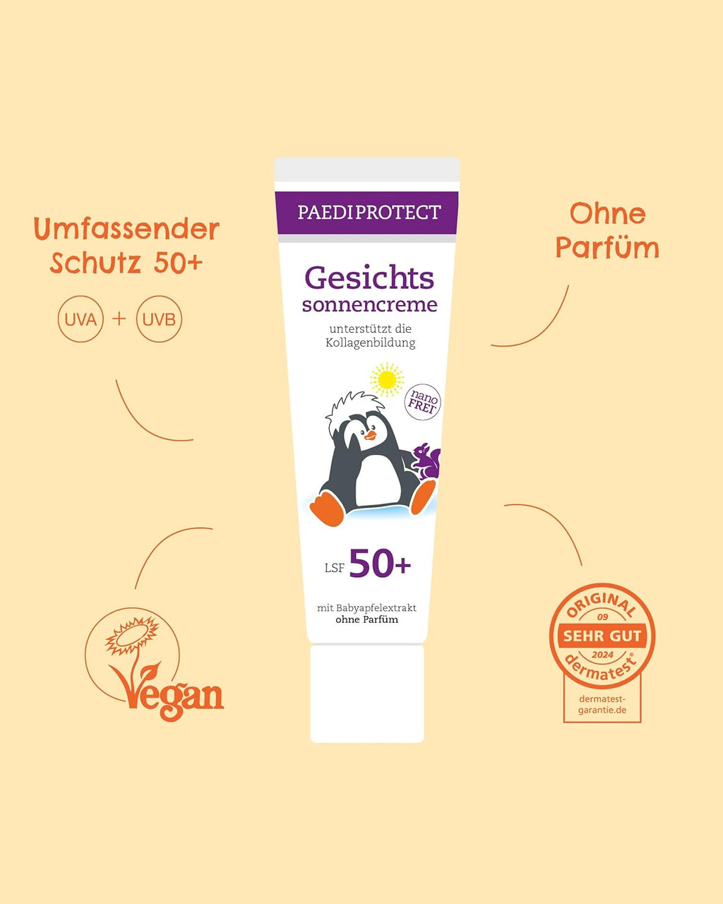 PAEDIPROTECT Gesichtssonnencreme LSF 50+ 30 ml parfuemfrei vegan ohne Mikroplasti