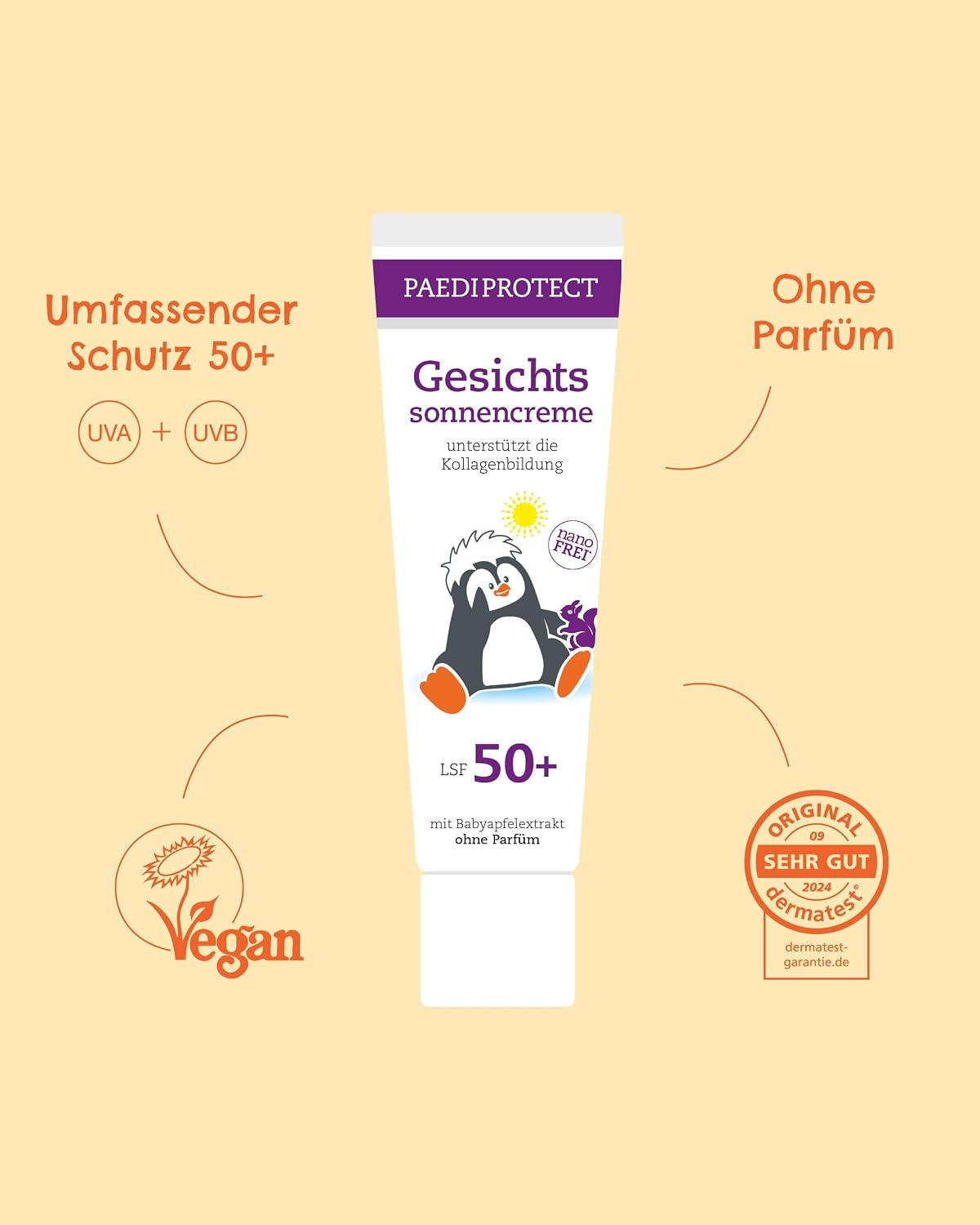 PAEDIPROTECT Gesichtssonnencreme LSF 50+ 30 ml parfuemfrei vegan ohne Mikroplasti
