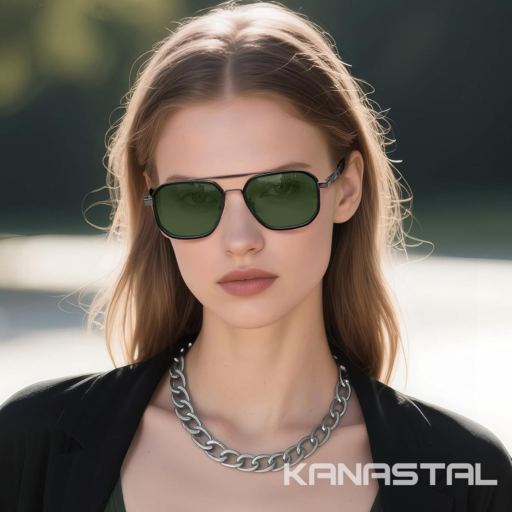 KANASTAL Herren Sonnenbrille polarisiert quadratisch Metallrahmen UV400