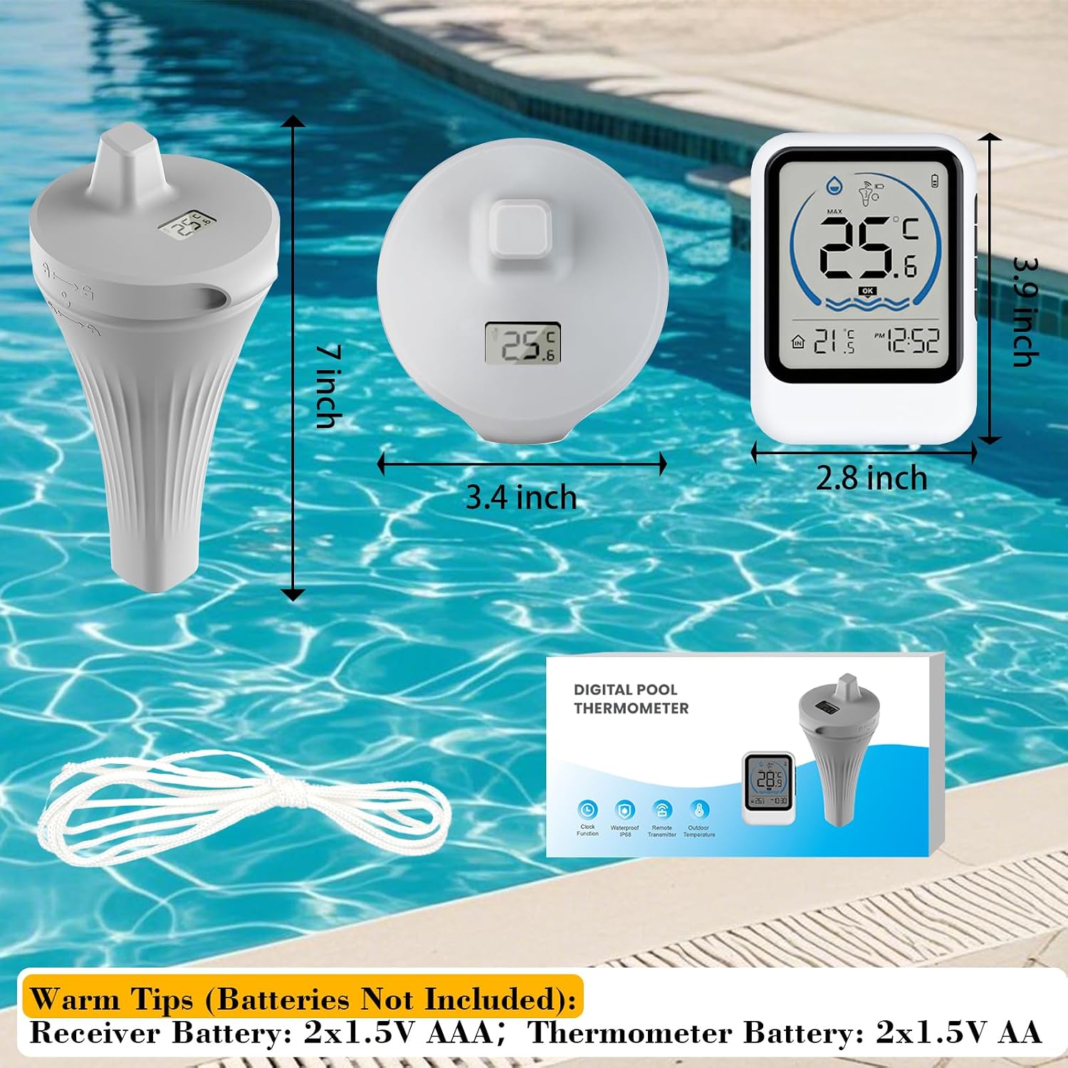 Digitales Funk-Poolthermometer schwimmend IP68 wasserdicht fuer Pool Teich Aquari