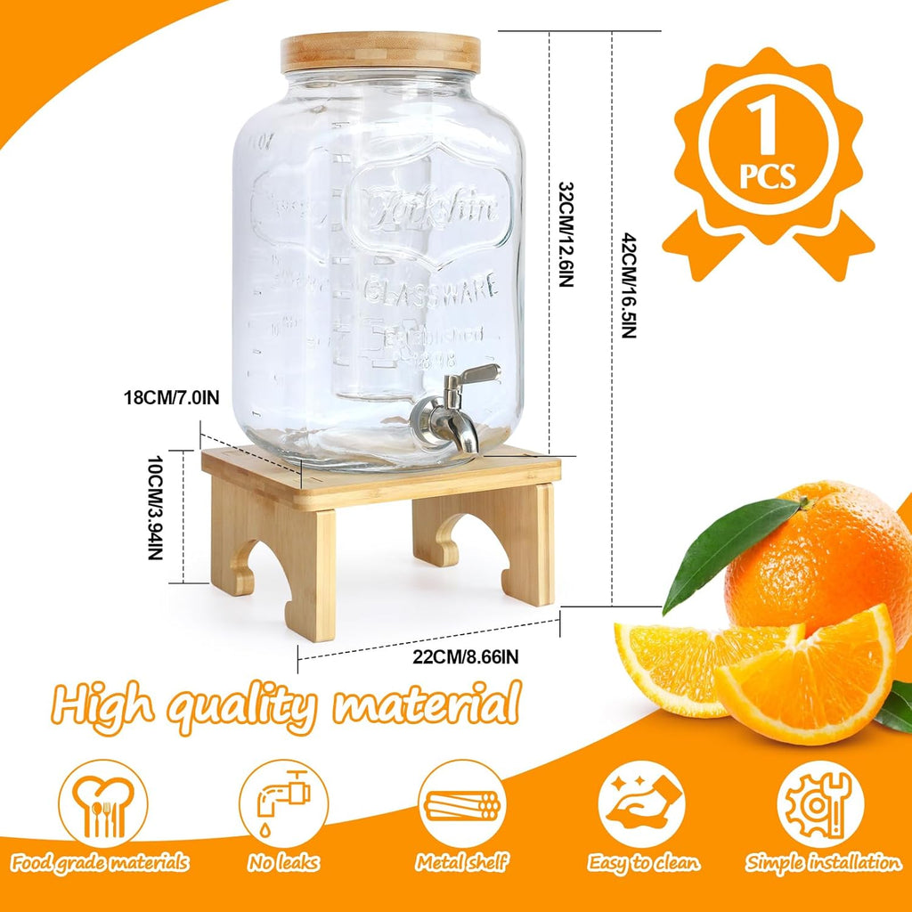 7,6 L Glas-Getraenkespender mit Edelstahl-Zapfhahn und Staender, 7,6L